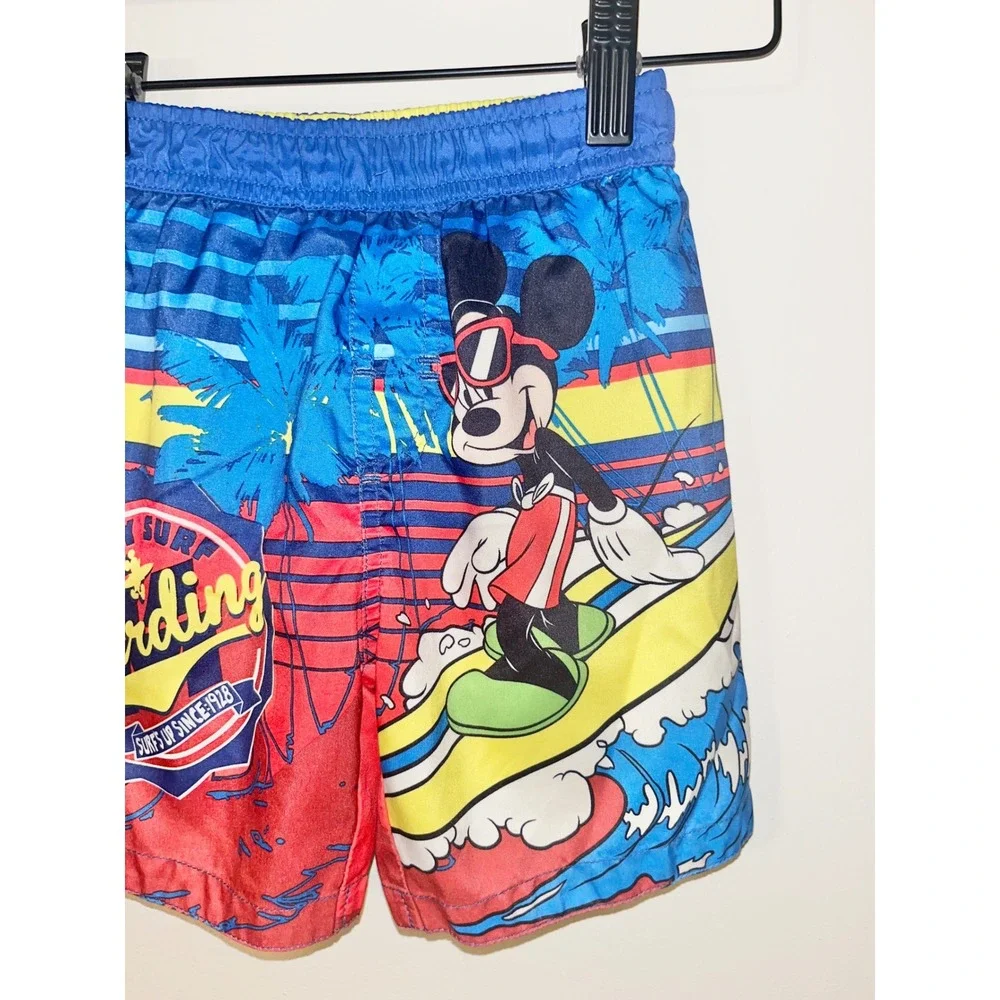 DISNEY Kids Mickey Mouse Surf Boarding Swim Trunks Red Blue | Size 2T - Picture 5 of 8